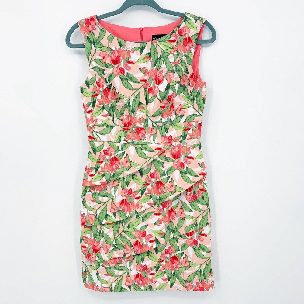 Connected Apparel Sheath Dress Floral Tiered Ruffle 6P Wedding Guest Feminine